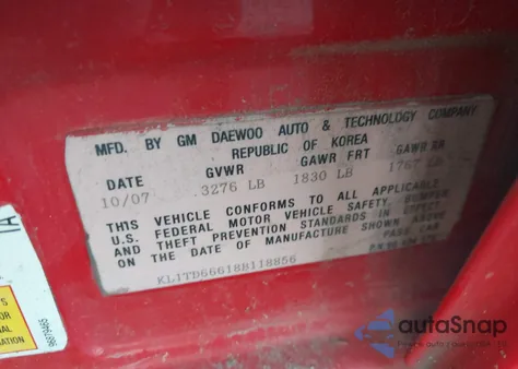 2008 Chevrolet Aveo 5 Special Value из США, поврежденный, VIN KL1TD66618B118856